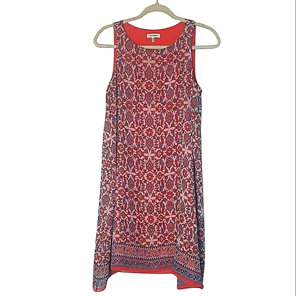 Max Studio Midi Dress Sleeveless Orange Red Blue White Geometric Scoop Neck XS